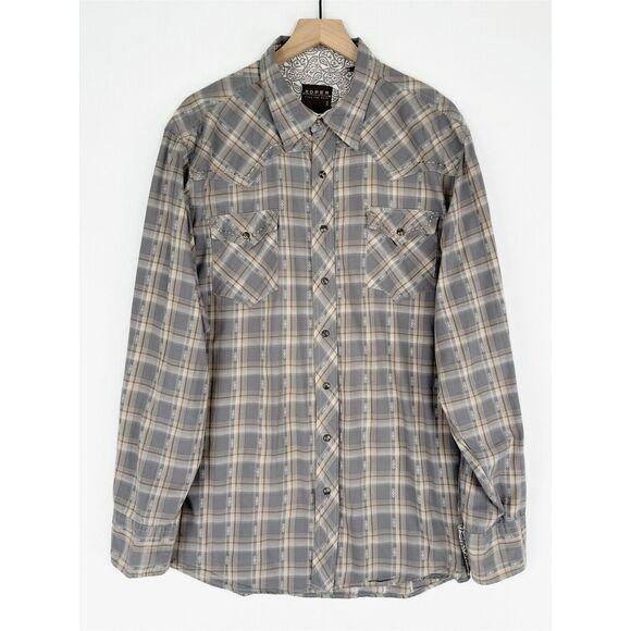 Roper Shirt Mens 2XL Gray‎ Collar Western Pearl Snap Thick Stitch Graphic Cowboy - Picture 1 of 16